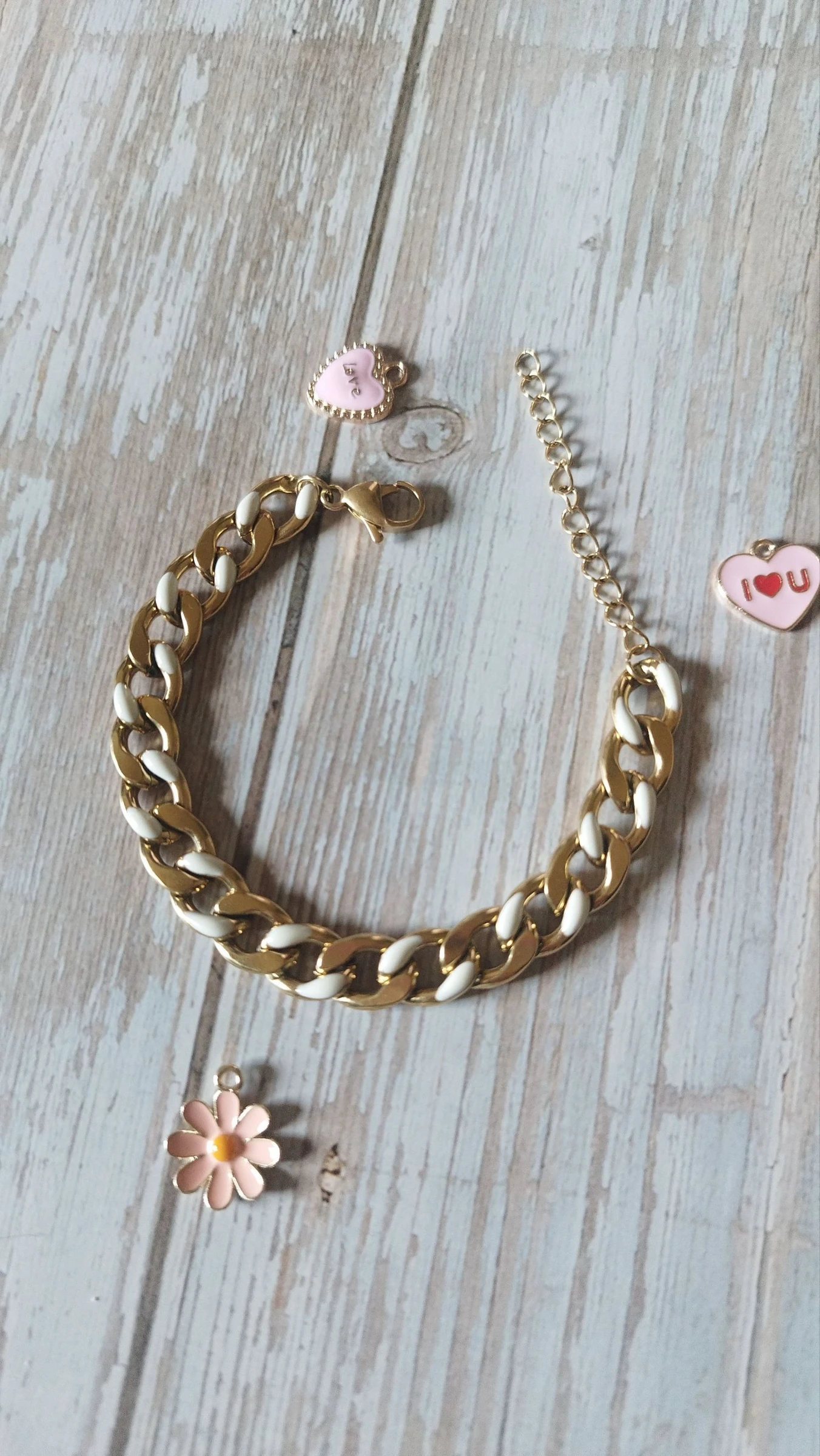 Bracelet doré chaîne et blanc acier inoxydable 